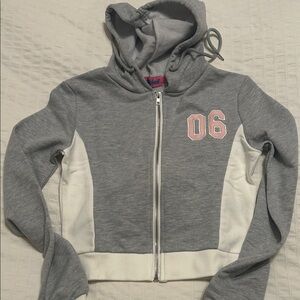 Edikted Gray and White Hoodie with Pink Accent